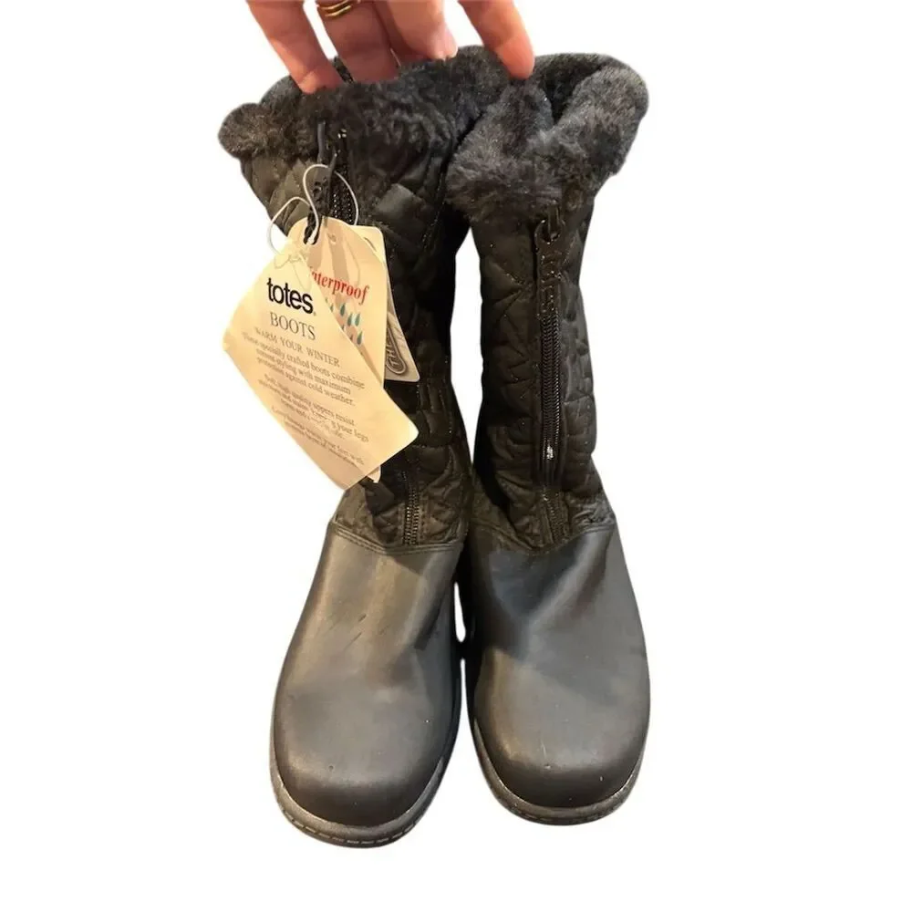 Totes Women's Waterproof Black Snow Boots Size 7 Ankle Winter Casual - Picture 2 of 10